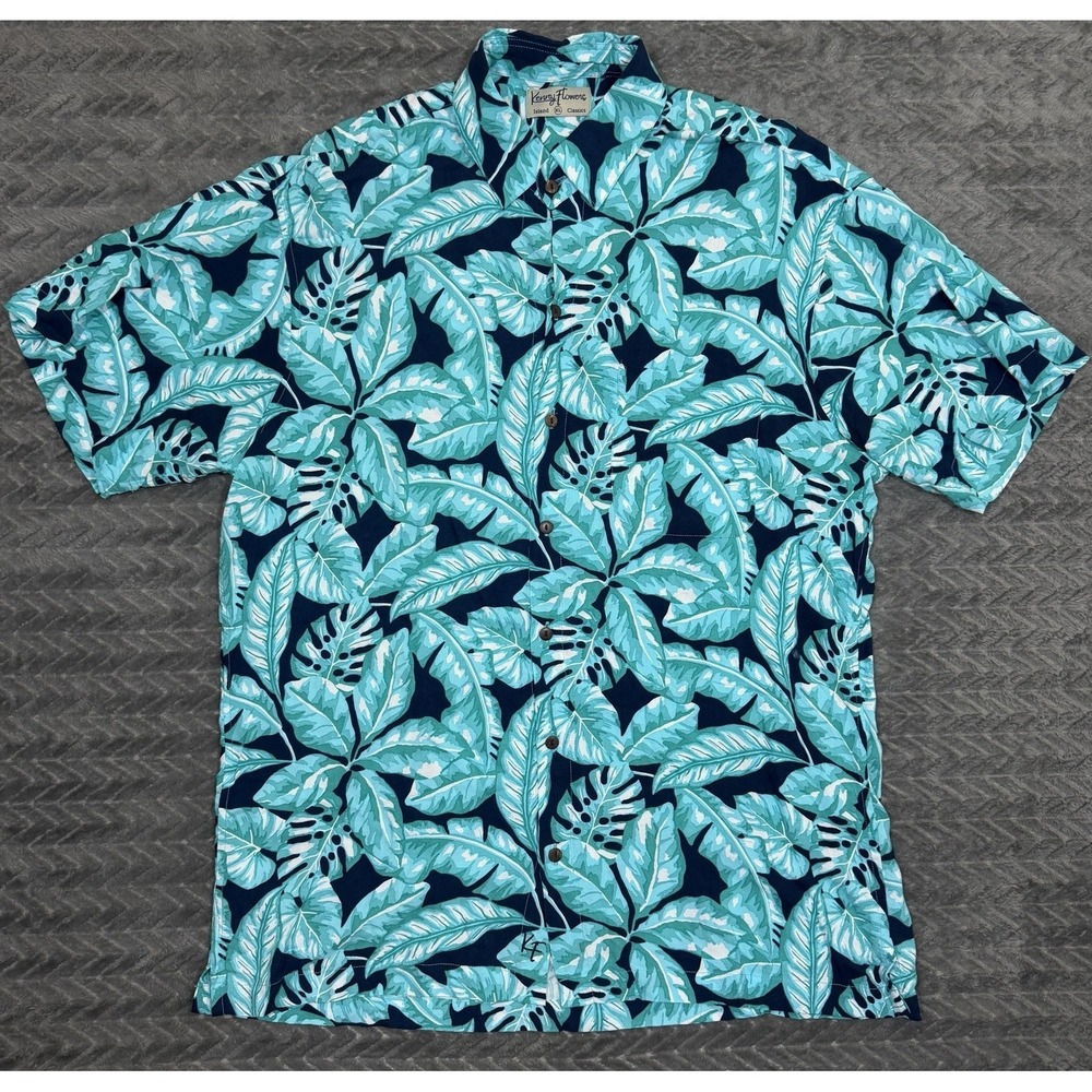 Kenny Flowers Shirt Mens XL Hawaiian Tropical Floral Short Sleeve Button Up